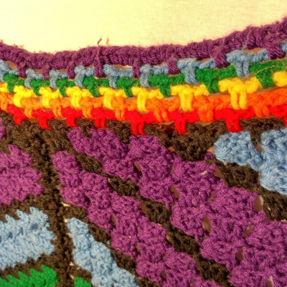 Handmade Crochet Afghan Blanket Rainbow Geometric Stripe Pride Decor Square READ - Picture 5 of 14